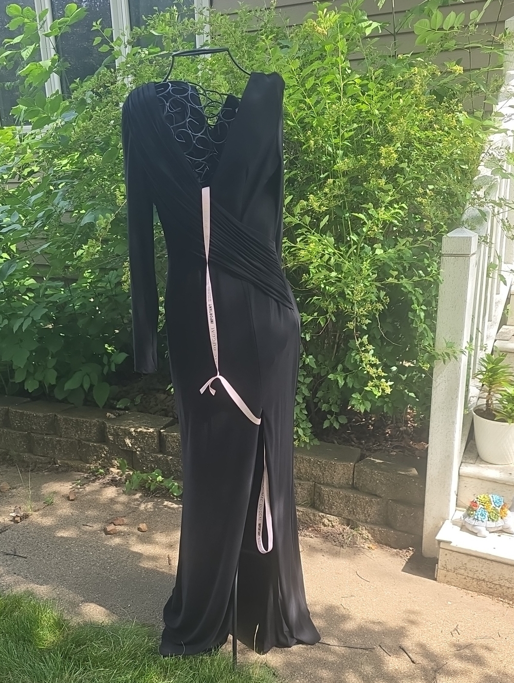 NWT Ieena for Mac Duggal Black Long-Sleeve Gown | Thigh-High Slit | Glamour Form